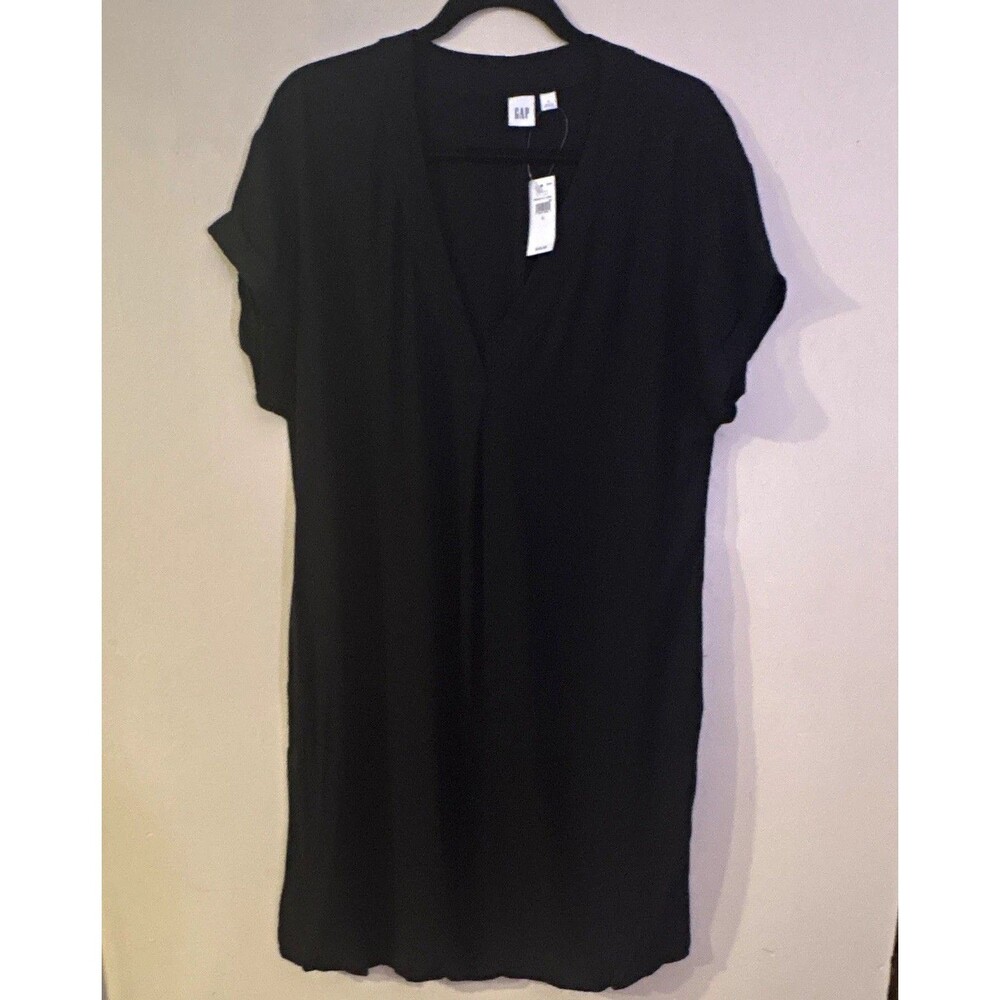 GAP Womens Black V-Neck Short Sleeve Dress Sz M pockets